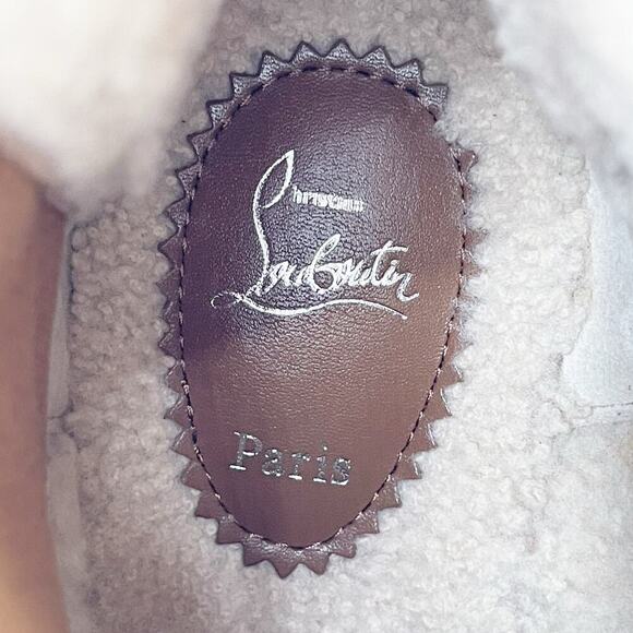 Christian Louboutin Tan Beige CL Chelsea Booty Lug Shearling Ankle Boots EU 39.5 - Picture 10 of 14